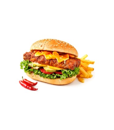 burger snaky mexicain avec fromage fondu et frites snack surgelé recette street food croustillant gourmand