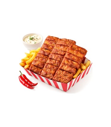 snaky mexicain avec frites en barquette snack surgelé prêt à servir snack rapide restauration street food croustillant