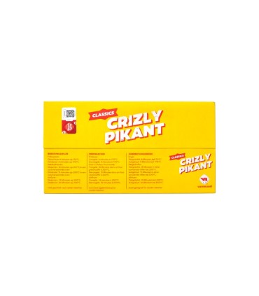 Boîte Grizly Pikant Vanreusel contenant 3 brochettes de poulet épicées surgelées de 150g, snack croustillant prêt à cuire